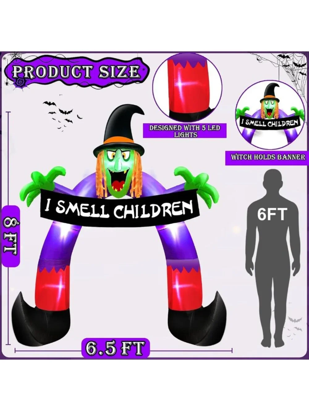 Spooky Halloween Outdoor Decor - Inflatable Witch with Banner Archway Display